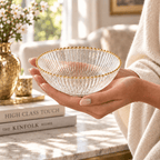 Gold Beaded Ribbed Glass Dessert Bowl 5"D - High Class Touch