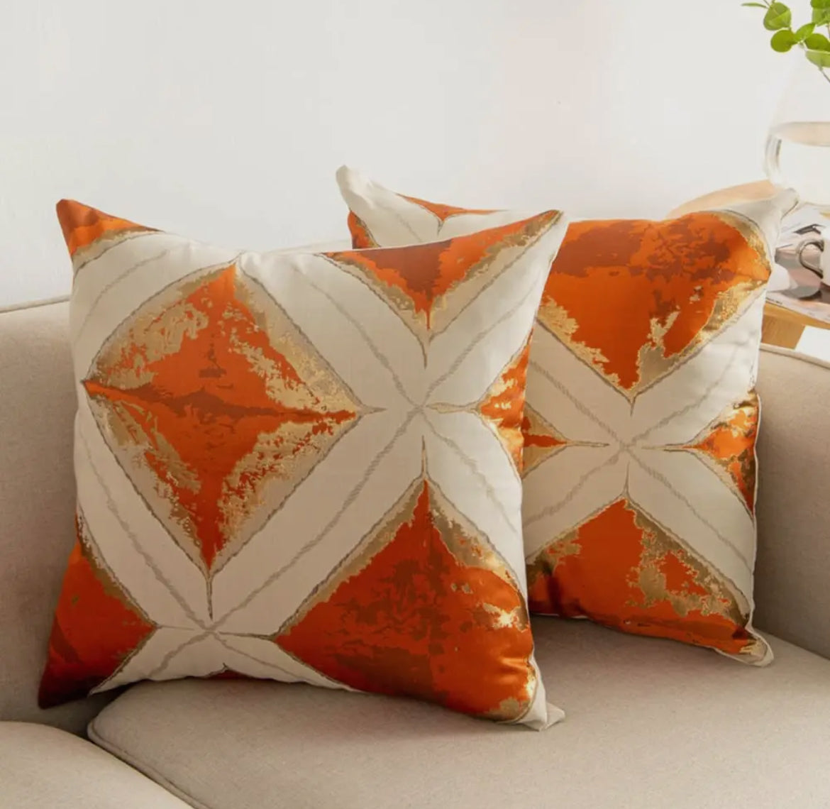 Geometric Orange Autumnal Cushion Covers
