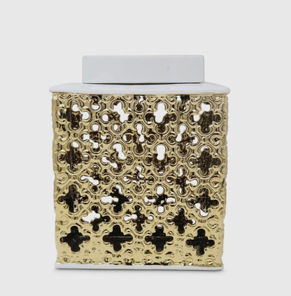 Gold Decorative Rectangle Jar with White Cover