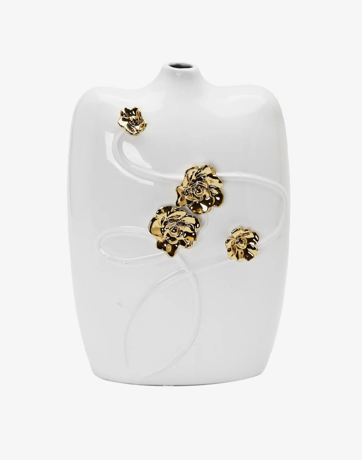 White Tall Vase Gold Flower Design