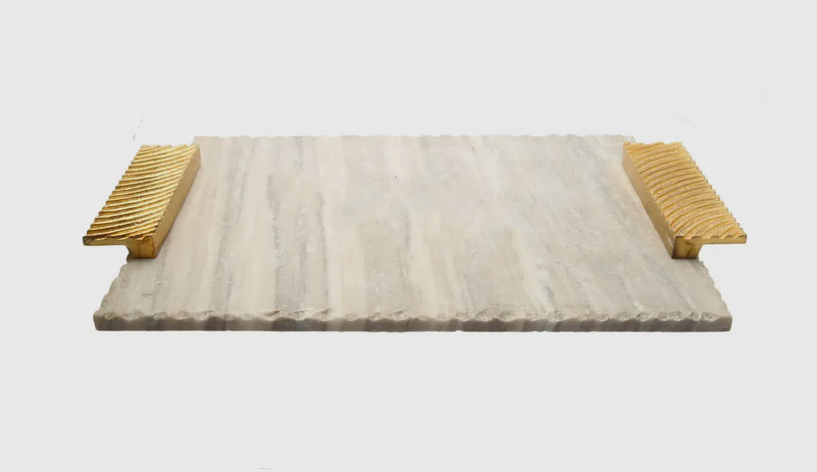 Grey Marble Tray with Gold Embossed Handles-High Class Touch