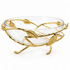 Glass fruit bowl on gold stainless leaf base | Decorative gold fruit bowl UK