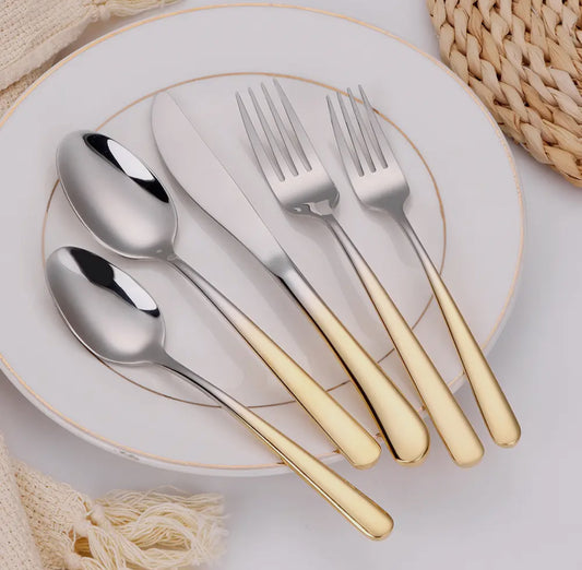 Silver with Gold Handle 20 Pc Cutlery Set, Service For 4