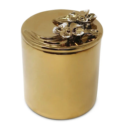 Gold Jar Candle with Flower Design Lid