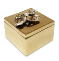 Square Gold Porcelain Box with Flower Design On Lid