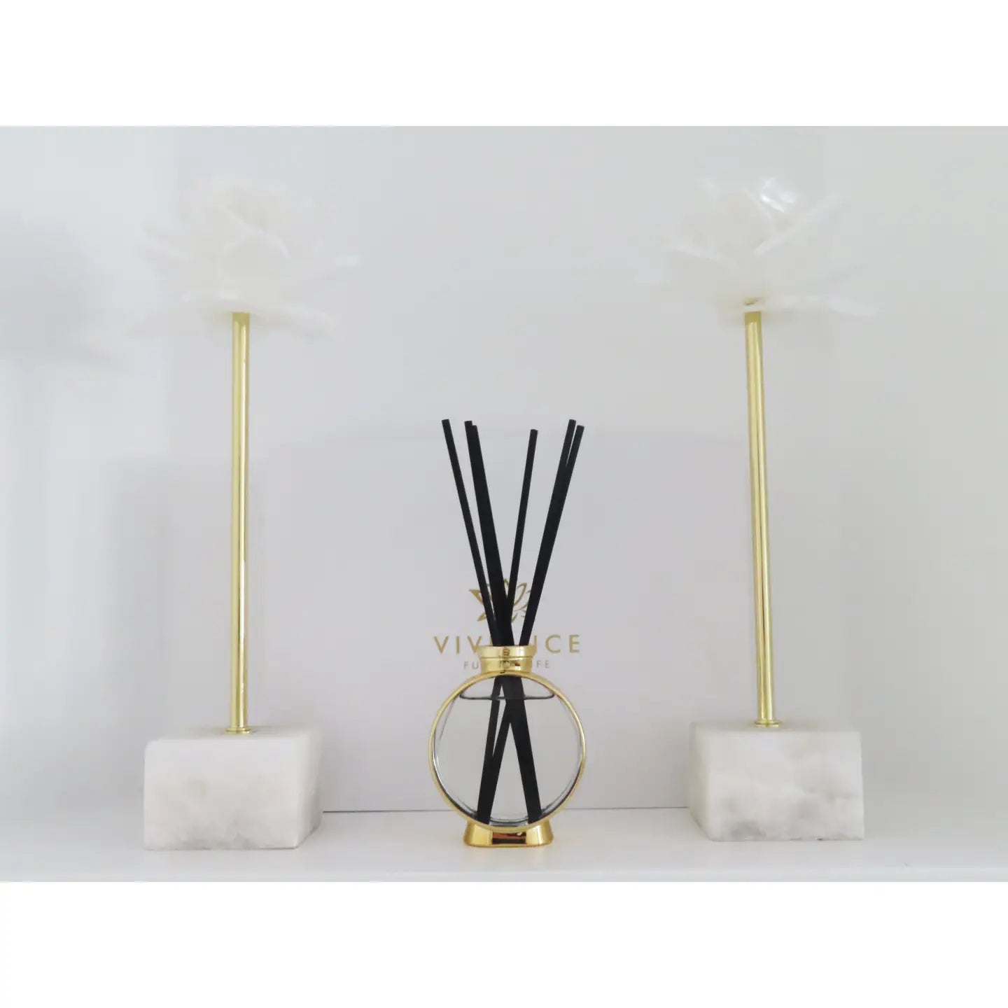 Gold Plated and Glass Reed Diffuser, White Flower Scent