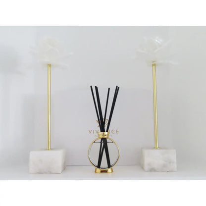 Gold Plated and Glass Reed Diffuser, White Flower Scent