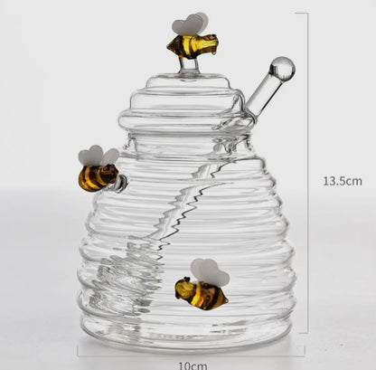Glass Honey Jar with bees Design
