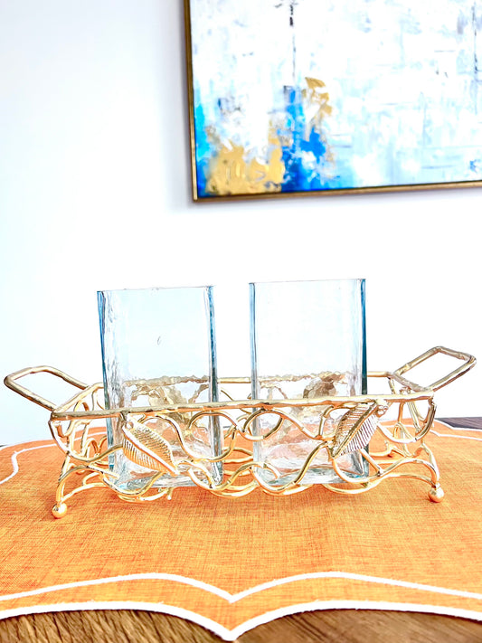 Gold Leaf Cutlery Holder With Hammered Glass Inserts (with imperfection)