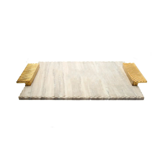 White Marble Tray With Embossed Gold Handles