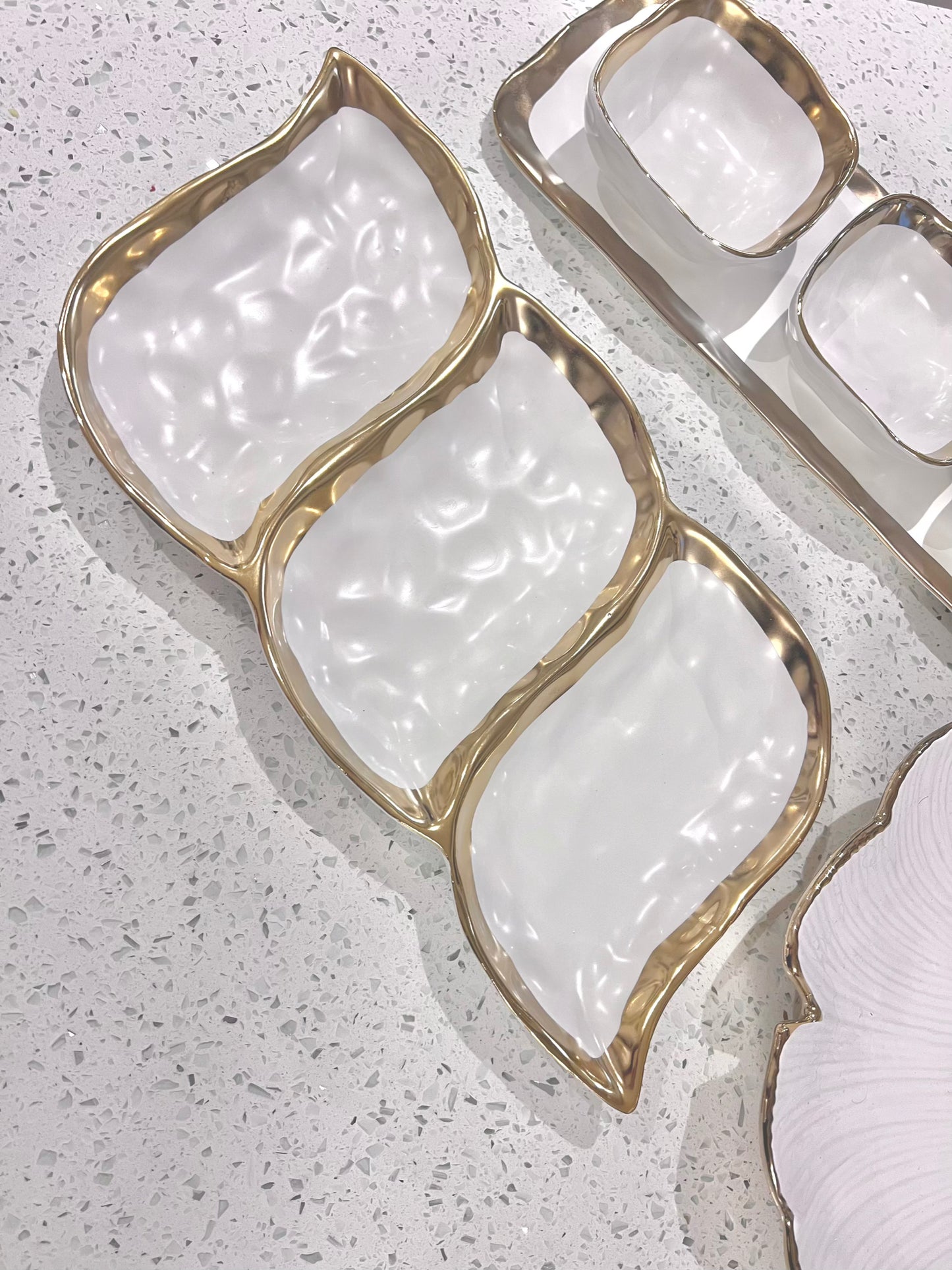 Porcelain White Relish Dish with Gold Rim