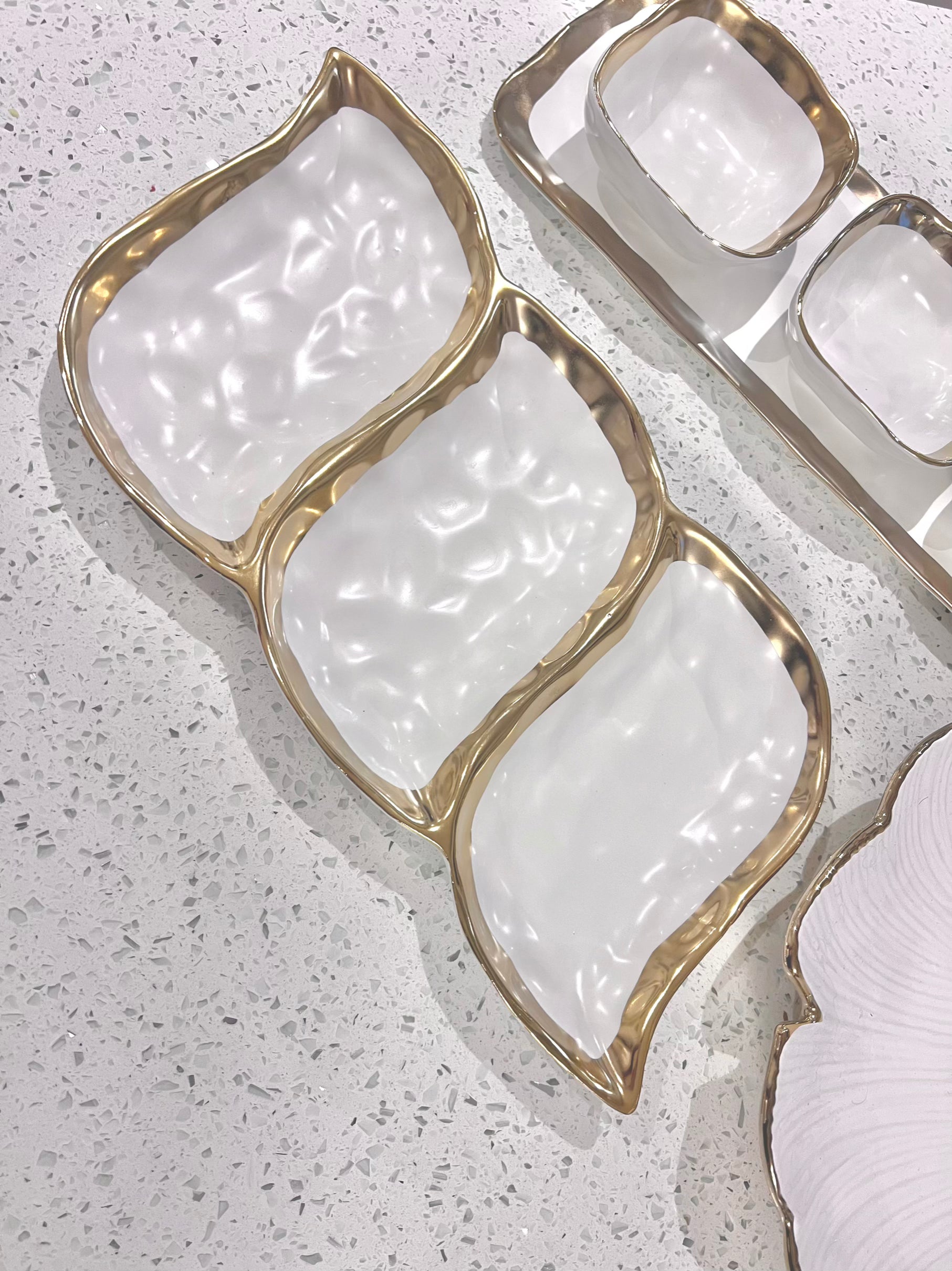 Gold rim white porcelain serving dish | High Class Touch UK