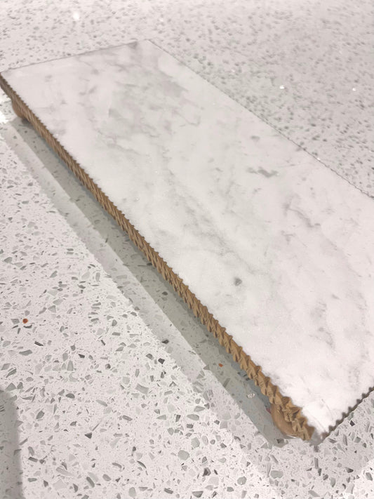 Rectangular Marble Tray With Gold textured Edge (with imperfection)