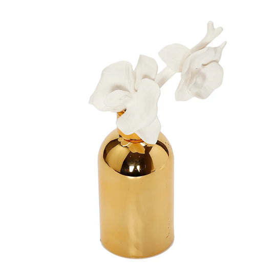 Gold Bottle Diffuser with Gold Cap/White Flower
