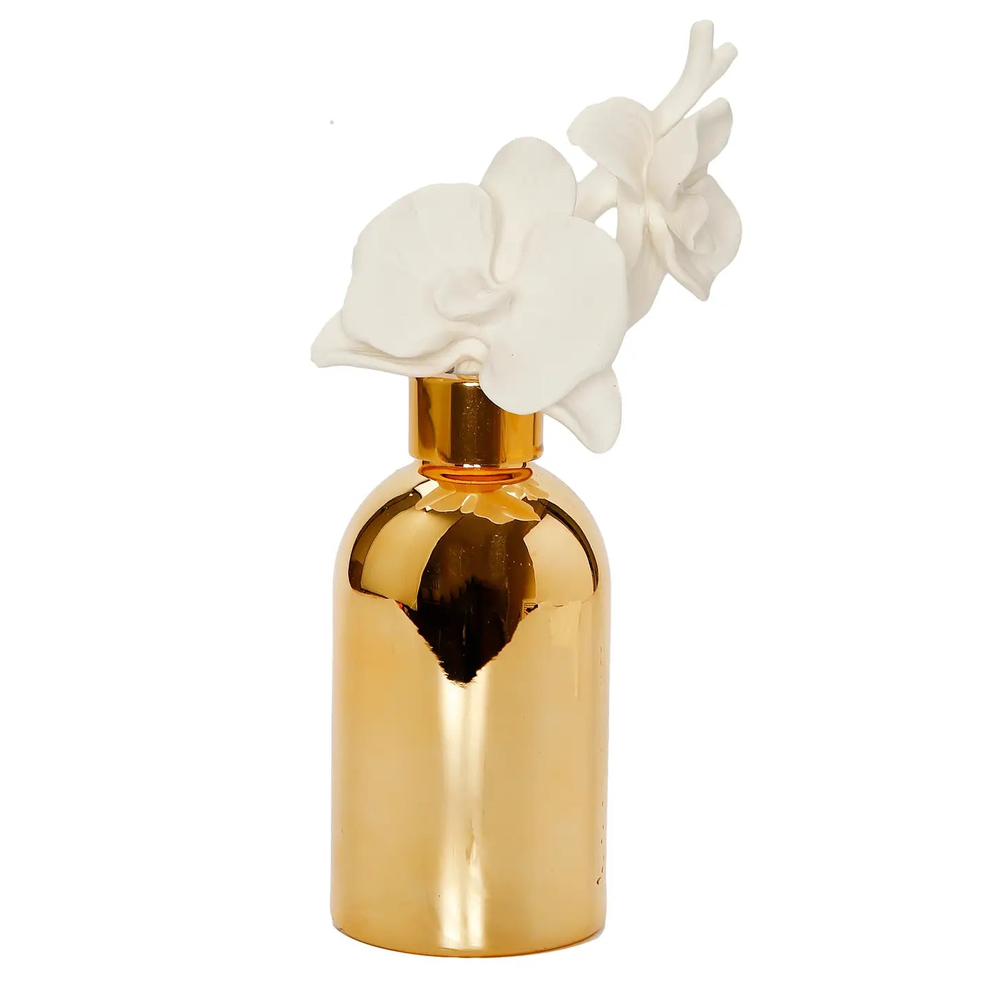 Gold Bottle Diffuser with Gold Cap/White Flower