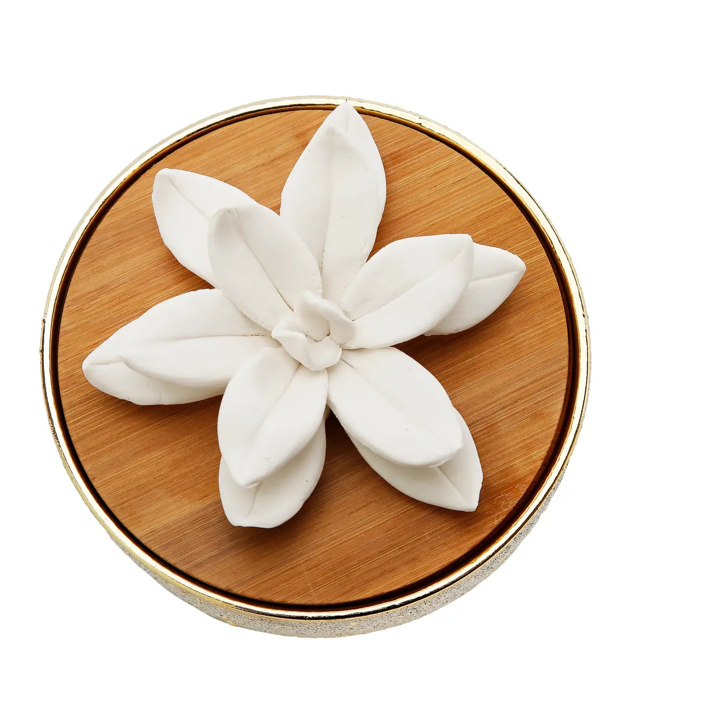 Gold Hemispheric Shaped Diffuser with White Flower