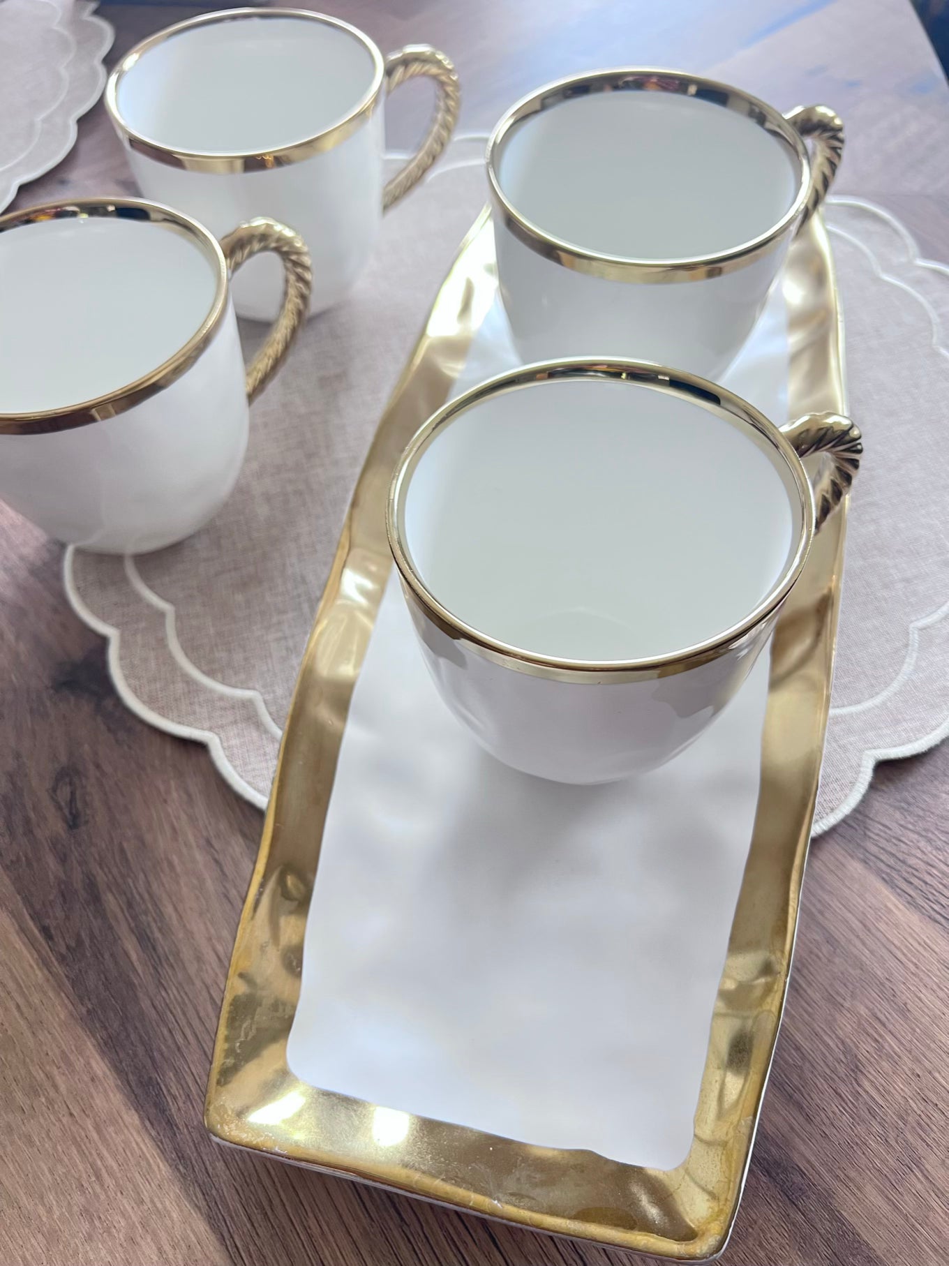 New Bone China Coffee Mug Gold Handle Set of 4