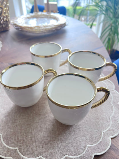 New Bone China Coffee Mug Gold Handle Set of 4