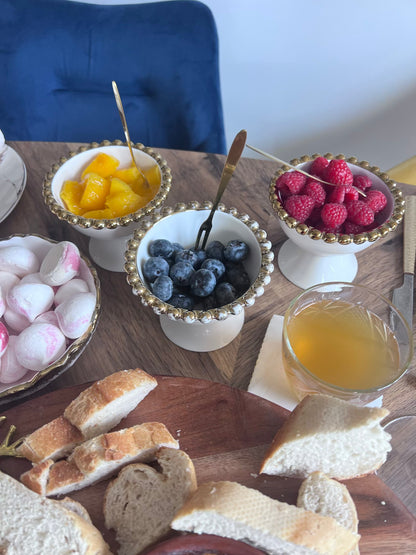 Porcelain White Dessert Cups with Gold Beaded Design- Set Of Four