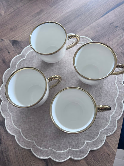 New Bone China Coffee Mug Gold Handle Set of 4