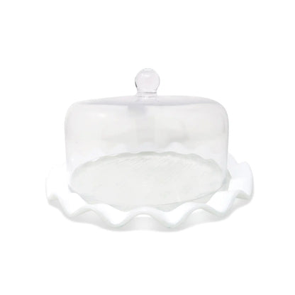 Glass Cake Dome with Scalloped Border