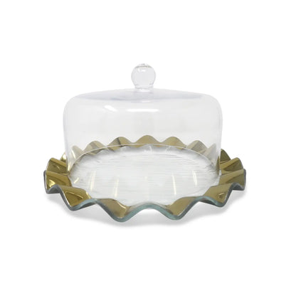 Glass Cake Dome with Scalloped Border