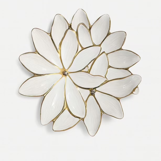 White Porcelain Flower Plate with Gold Edge 13"