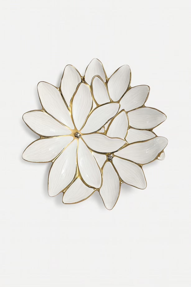 White Porcelain Flower Plate with Gold Edge 13"