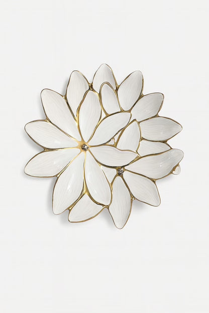 White Porcelain Flower Plate with Gold Edge 13"