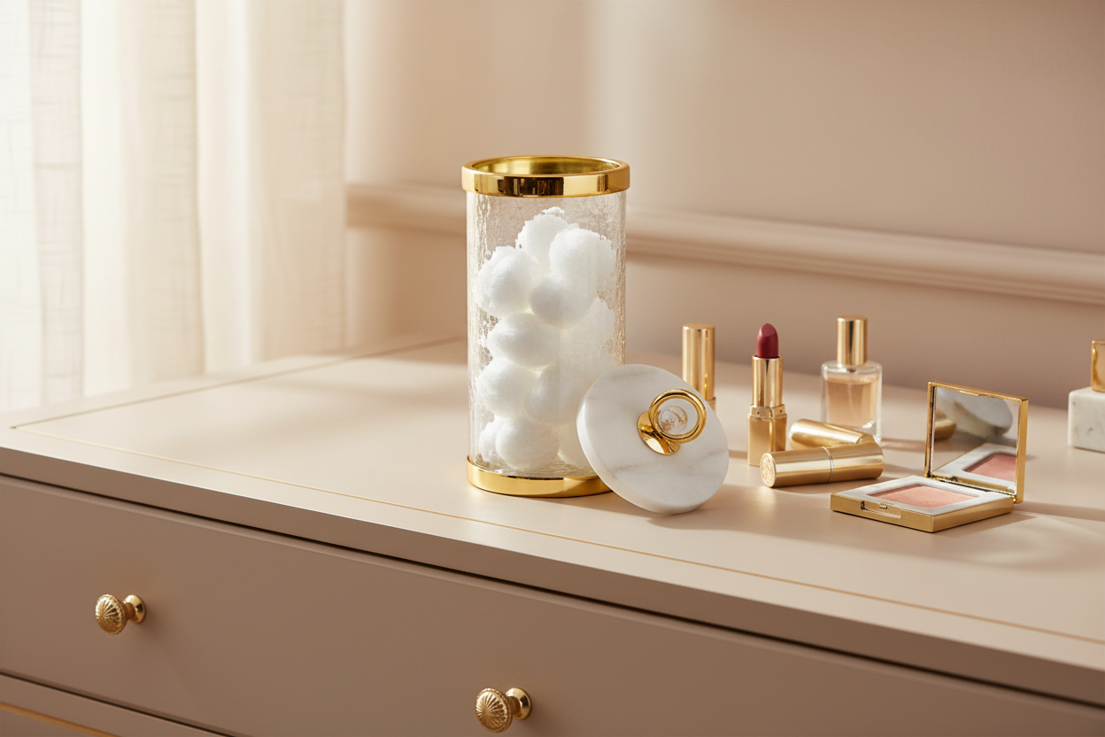 Glass Jar with Marble Lid and Clear Ball Knob