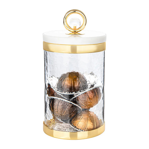 Glass Jar with Marble Lid and Clear Ball Knob - High Class Touch