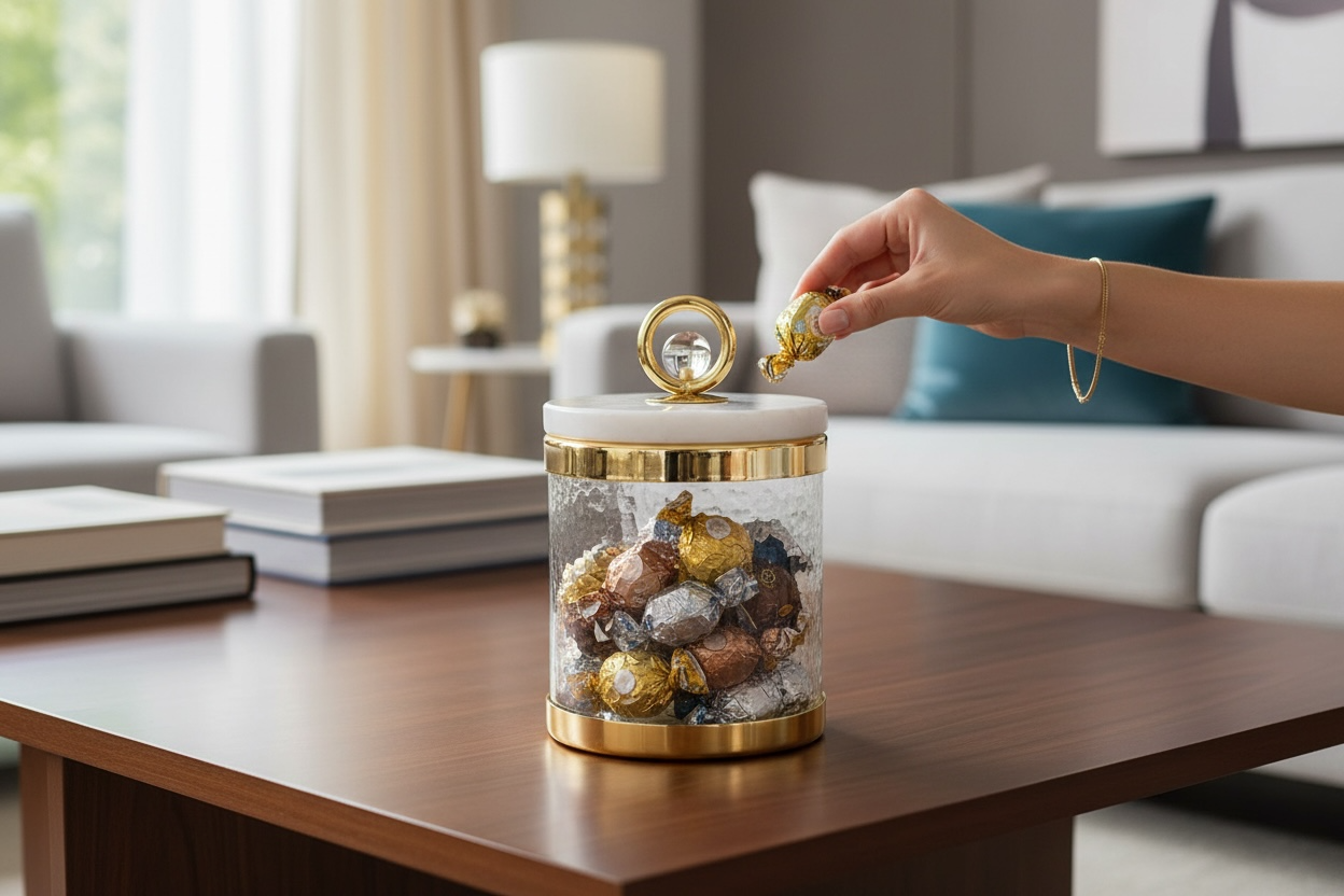 Glass Jar with Marble Lid and Clear Ball Knob (3 Sizes)