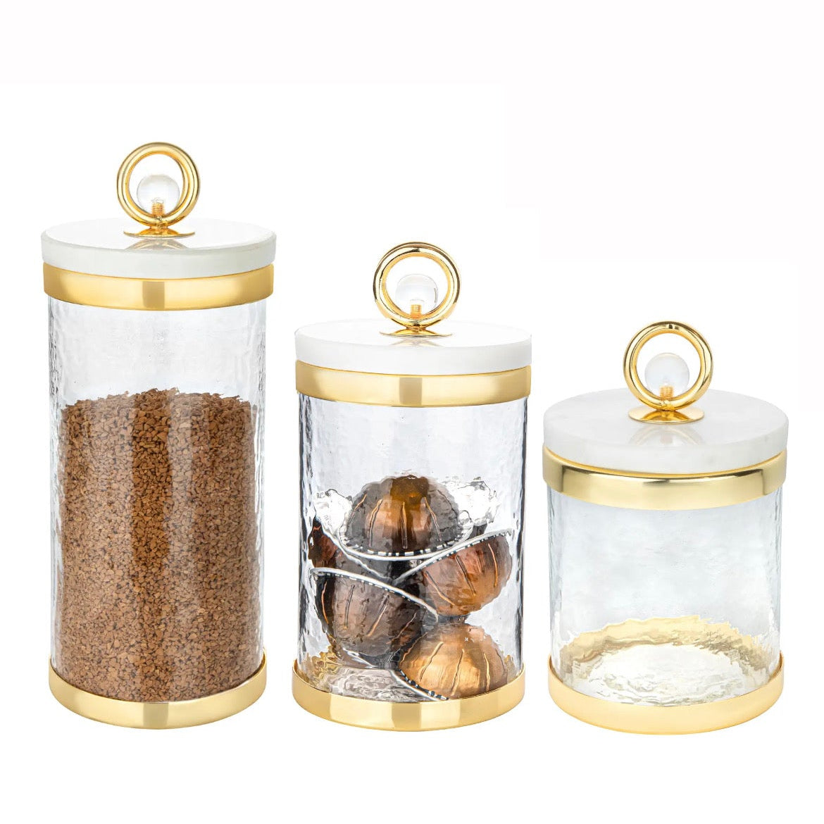 Glass Jar with Marble Lid and Clear Ball Knob (3 Sizes)