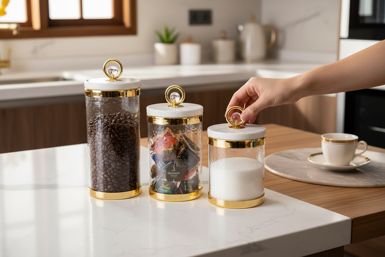 Glass Jar with Marble Lid and Clear Ball Knob (3 Sizes)
