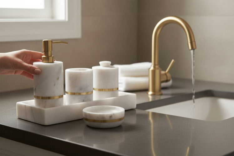 Solid Marble with Brass Inlay 5-piece Bathroom Set