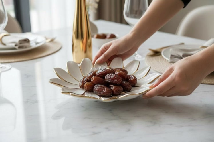 White Porcelain Flower Plate with Gold Edge 13"