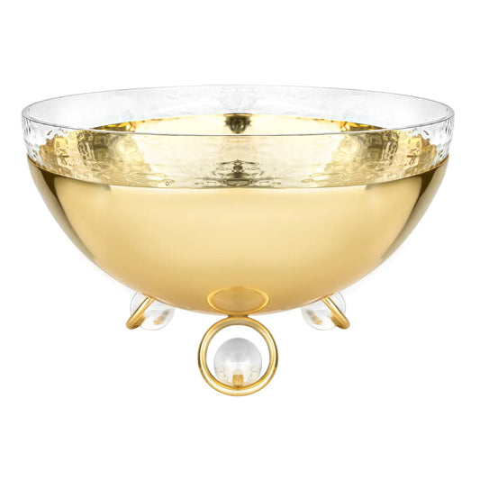 Salad Bowl with Glass Insert Gold and Clear Ball Legs - 11"D
