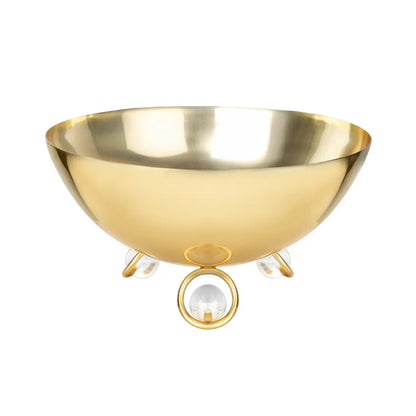 Salad Bowl with Glass Insert Gold and Clear Ball Legs - 11"D