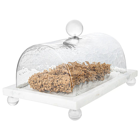 Marble Cake Platter with Glass Cover Dome - 10.4"L