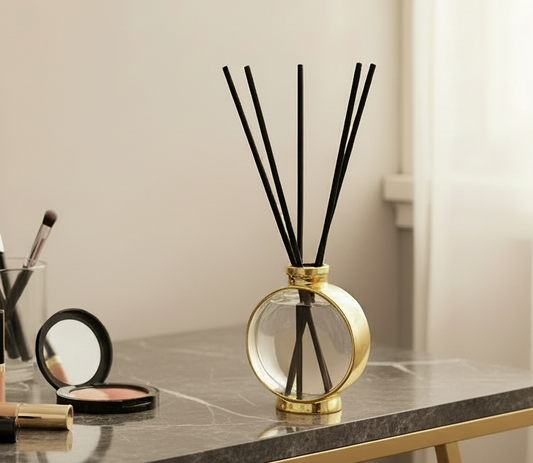 Gold Plated and Glass Reed Diffuser, White Flower Scent