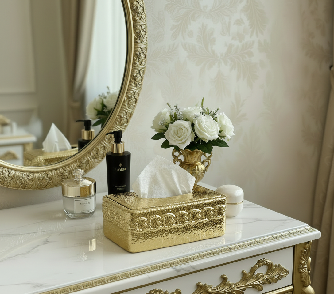 Hammered Design Gold Ceramic Tissue Box