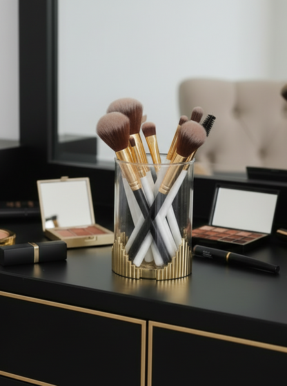 Glass Canister with Marble Lid and Symmetrical Gold Design