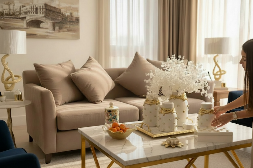 Gold studded white ceramic decorative jar | High Class Touch UK