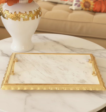Kitchen Marble Tray Gold Ruffle Design