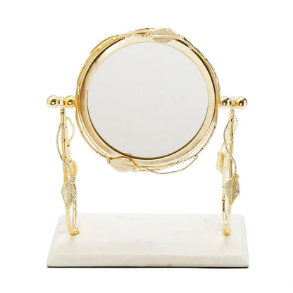 Table Mirror with Leaf Design Border and White Marble Base