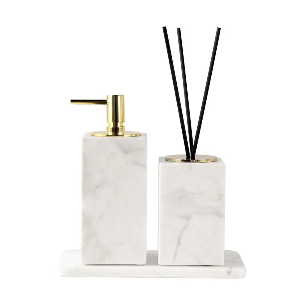 Set of Marble Diffuser and Soap Dispenser White and Gold