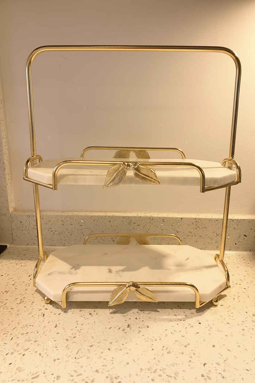 Marble gold two tier display stand | Elegant home decor UK
