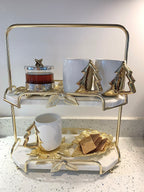 Gold leaf marble two tier cake stand | High Class Touch UK