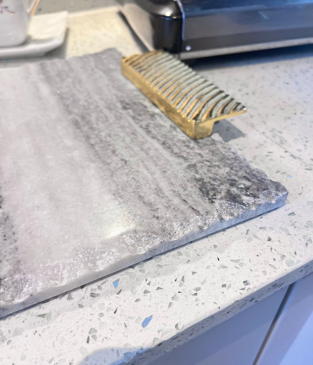 Marble grey tray with gold handles | High Class Touch home decor