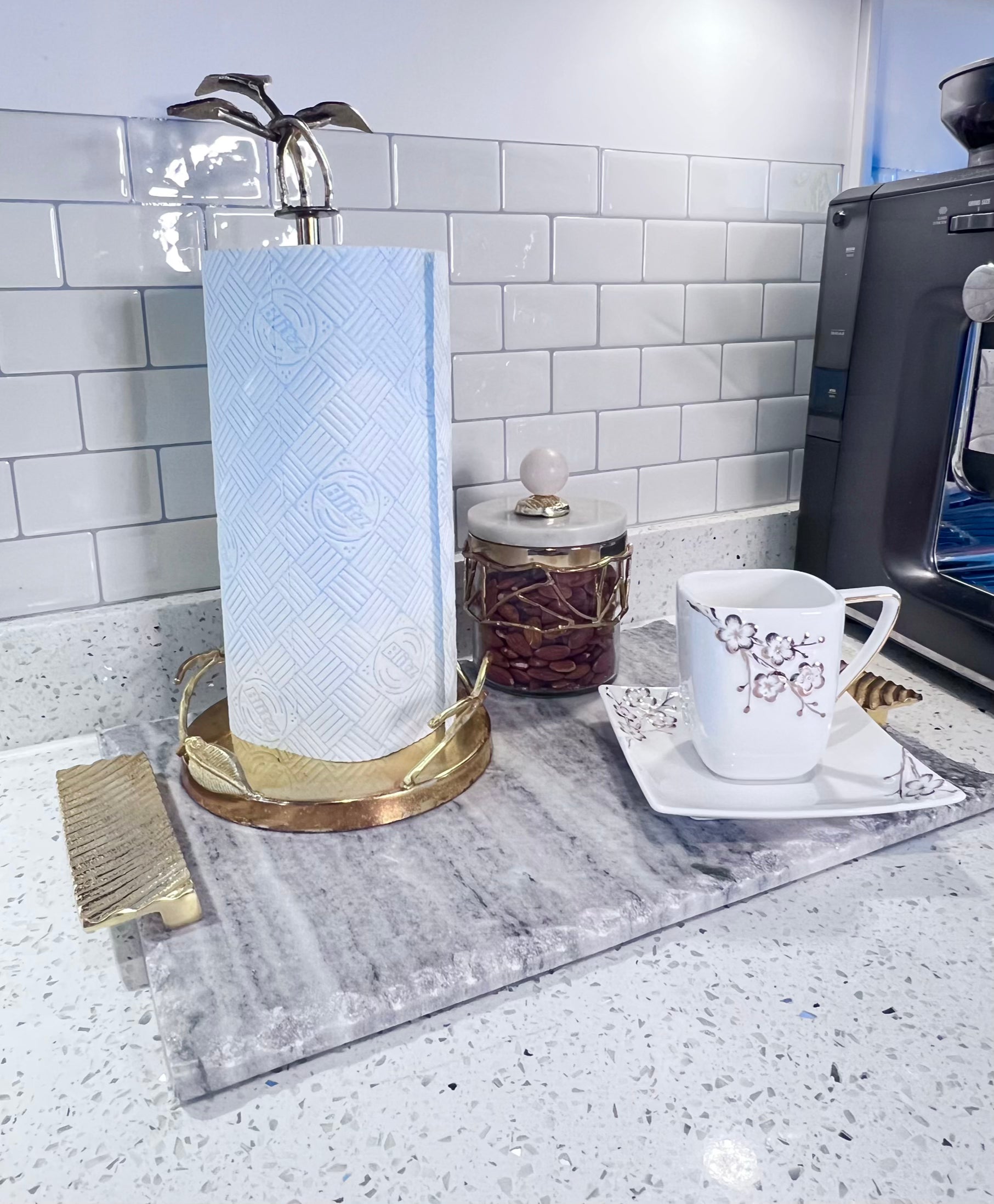Stainless Steel Paper Towel Holder with Gold Leaf Design